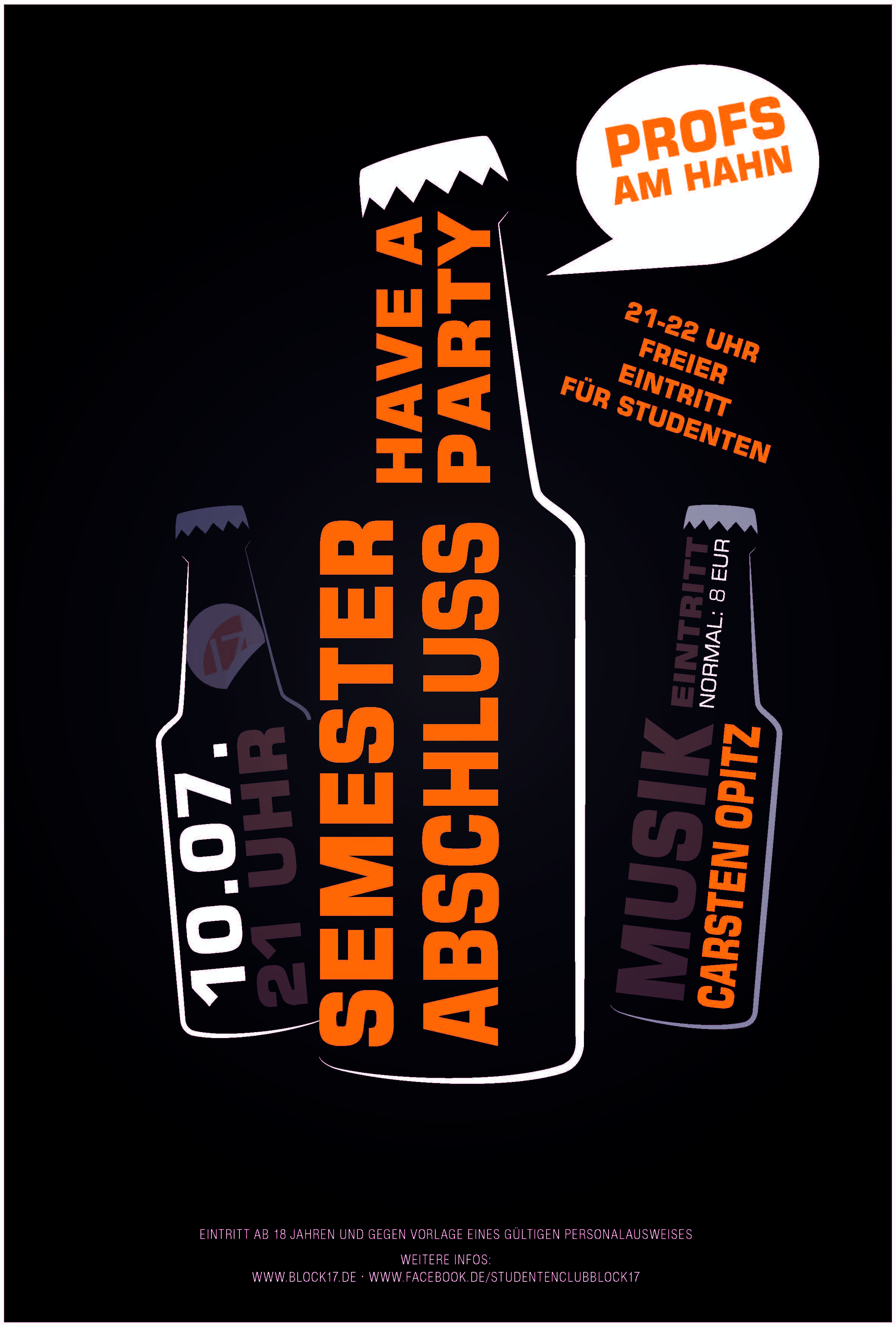 Semsterabschlussparty am Freitag, den 10.07.2026